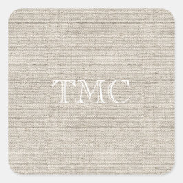 Klassieke witte Initialen Neutrale Linnen Tan Vierkante Sticker