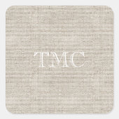 Klassieke witte Initialen Neutrale Linnen Tan Vierkante Sticker (Voorkant)