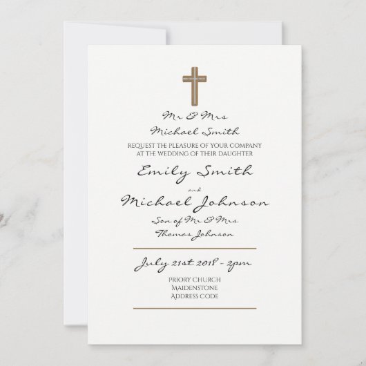 Klassieke witte katholieke trouw handgeschreven el kaart (Voorkant)