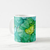 Klassieke witte koffie mok "Blue-Greens Flowers" (Voorkant links)