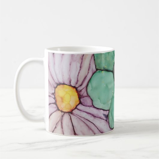 Klassieke witte koffie mok "Flowers Ink 2" (Links)