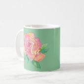 Klassieke witte koffie mok "Roze bloem" (Voorkant links)