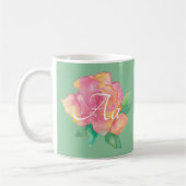 Klassieke witte koffie mok "Roze bloem" (Links)
