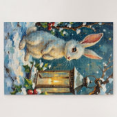 Klassieke Witte Konijn met Kerstlantaarn Legpuzzel (Horizontaal)