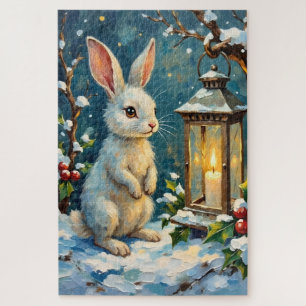 Klassieke Witte Konijn met Kerstlantaarn Legpuzzel