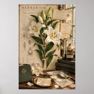 Klassieke witte lelie Herbarium-studie wandkunst Poster