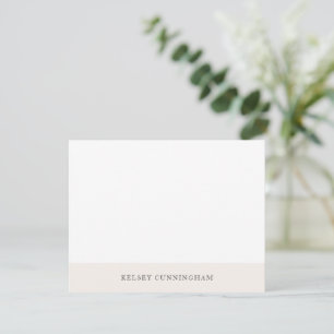 Klassieke Witte Linnen Kleurblok Naam Plat Notitiekaartje