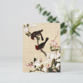 Klassieke witte magnolia- en vogelkunstdruk briefkaart (Staand voorkant)