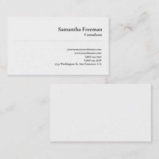 Klassieke witte miniatuur eenvoudig visitekaartje (Voorkant / Achterkant)