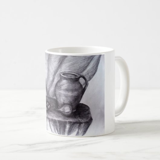 Klassieke witte Mok met nog leven potlood (Voorkant rechts)