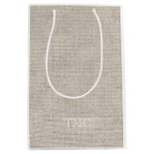 Klassieke witte monogram Initialen Neutrale linnen Medium Cadeauzakje (Voorkant)