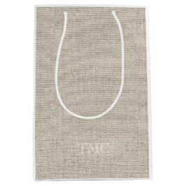 Klassieke witte monogram Initialen Neutrale linnen Medium Cadeauzakje