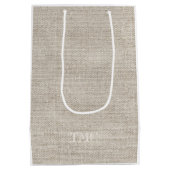 Klassieke witte monogram Initialen Neutrale linnen Medium Cadeauzakje (Achterkant)
