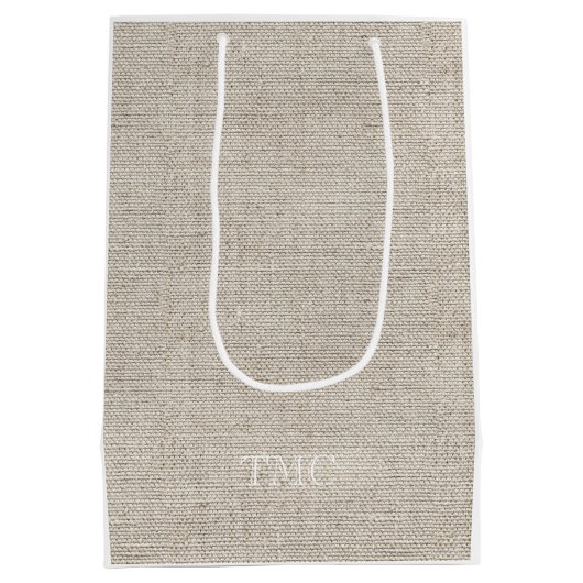 Klassieke witte monogram Initialen Neutrale linnen Medium Cadeauzakje (Achterkant)