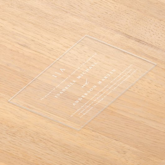 Klassieke witte monogram kalligrafie bruiloft acryl uitnodigingen (Laagn)