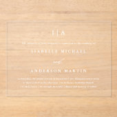 Klassieke witte monogram kalligrafie bruiloft acryl uitnodigingen (Voorkant)