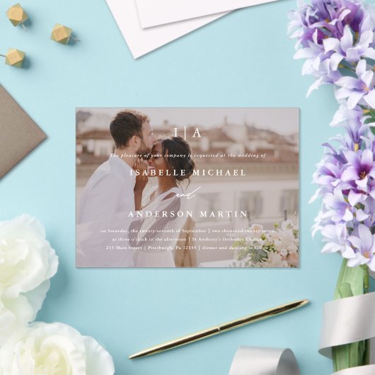 Klassieke Witte Monogram Kalligrafie Fotobruiloft Acryl Uitnodigingen (Insitu (Huwelijk))