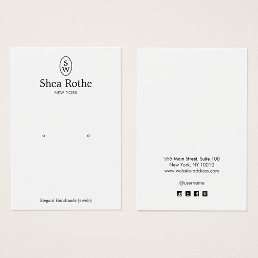 Klassieke witte monogram oormerkkaart visitekaartje (Voorkant /achterkant)