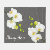 Klassieke witte orchidee bloemen & grijs met naam fleece deken (Voorkant (Horizontaal))