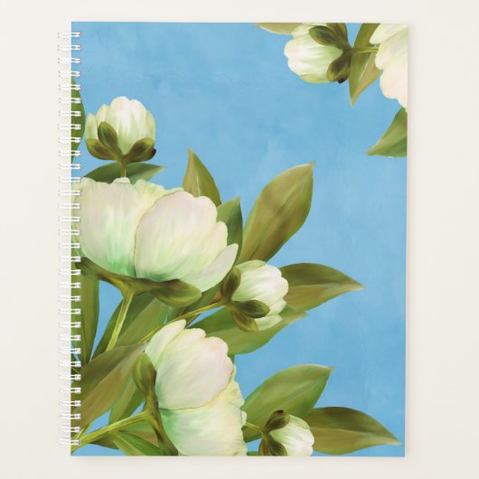 Klassieke witte pioenrozen bloemboeket planner (Voorkant)