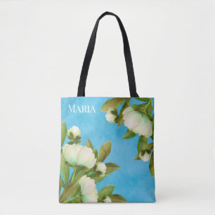 Klassieke witte pioenrozen bloemboeket tote bag