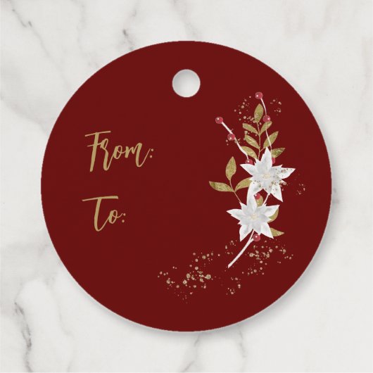 Klassieke witte poinsettia en Berries Sparkle Bedankjes Labels (Achterkant)