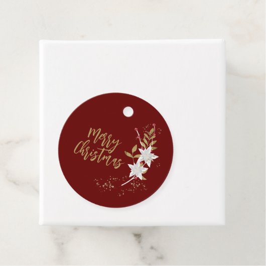 Klassieke witte poinsettia en Berries Sparkle Bedankjes Labels (In situ)