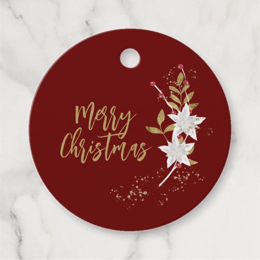 Klassieke witte poinsettia en Berries Sparkle Bedankjes Labels (Voorkant)