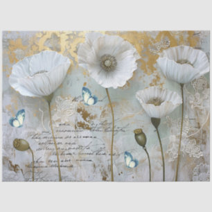 Klassieke Witte Poppies & Lace Decoupage Tissuepapier