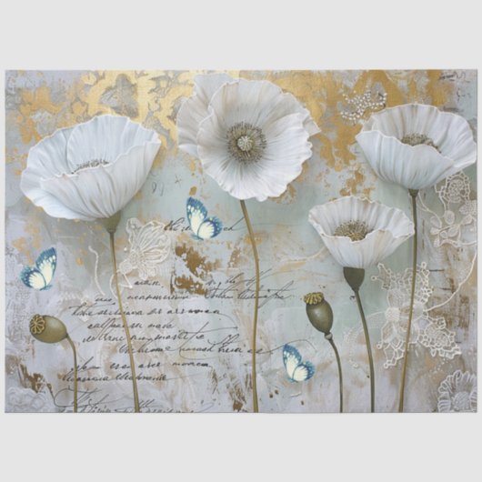 Klassieke Witte Poppies & Lace Decoupage Tissuepapier (Voorkant)