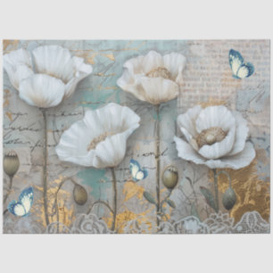 Klassieke Witte Poppies & Lace Decoupage Tissuepapier