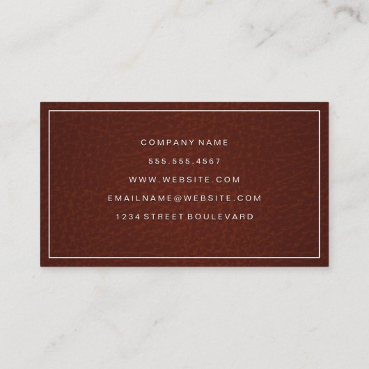 Klassieke witte rand | Achtergrond bruin leder Visitekaartje (Achterkant)