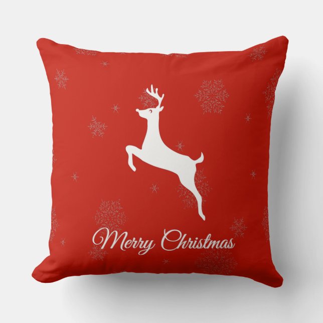 Klassieke witte rendieren en vrolijk kerstfeest op kussen (Voorkant)