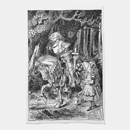 Klassieke Witte Ridder op Paard uit Alice in Wonde Theedoek (Verticaal)