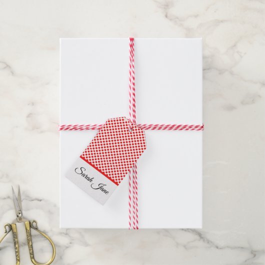 Klassieke witte rode poladots | Gepersonaliseerde Cadeaulabel (Met Touw)