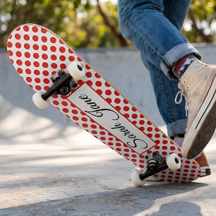 Klassieke witte rode poladots   Gepersonaliseerde  Persoonlijk Skateboard