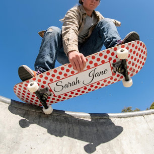 Klassieke witte rode polka stippen Gepersonalise Persoonlijk Skateboard