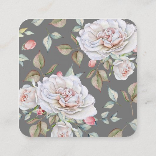 Klassieke witte Rose |Grijze bruiloft Website RSVP Vierkante Visitekaartje (Achterkant)
