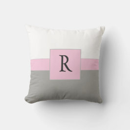 Klassieke witte roze en grijze monogram kussen