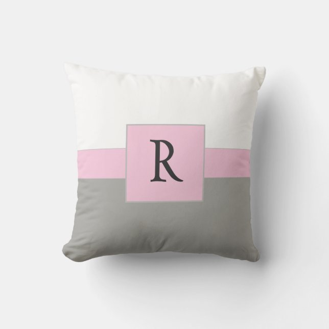 Klassieke witte roze en grijze monogram kussen (Voorkant)