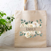 Klassieke Witte Rozen Bruidsmeisje Aangepaste Naam Tote Bag