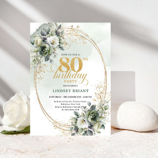 Klassieke witte rozen Eucalyptus 80ste verjaardag  Kaart