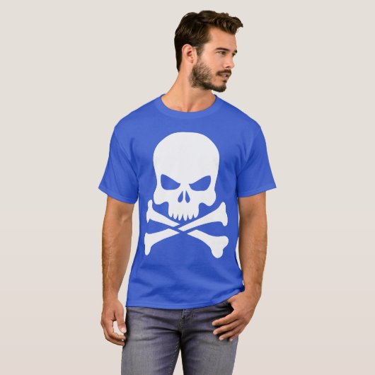 Klassieke witte schedel en kruisbeenderen t-shirt (Voorkant volledig)
