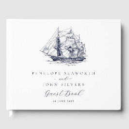 Klassieke Witte Scheepvaartillustratie Trouwfeest Gastenboek