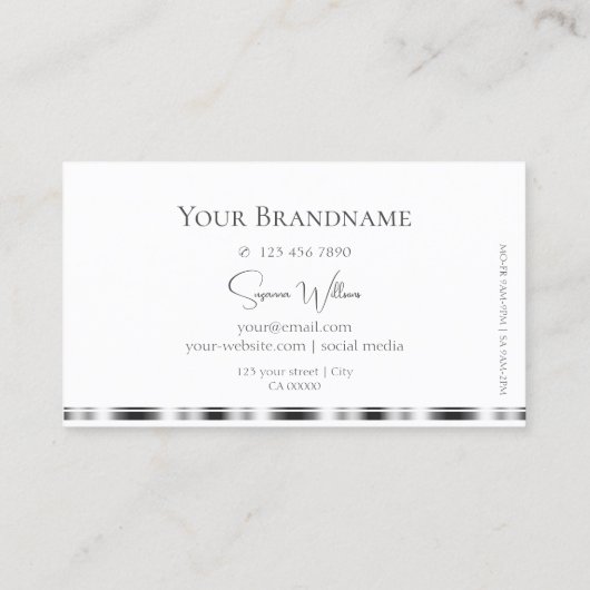Klassieke witte vlek en zilver met Logo Elegant Visitekaartje (Achterkant)