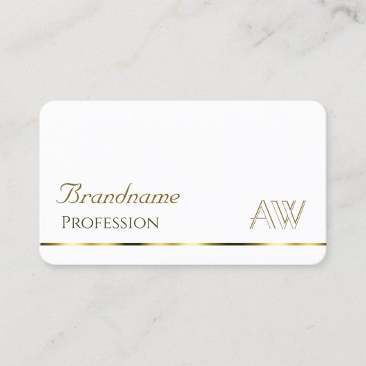 Klassieke witte vlek met gouden strepen en monogra visitekaartje (Voorkant)