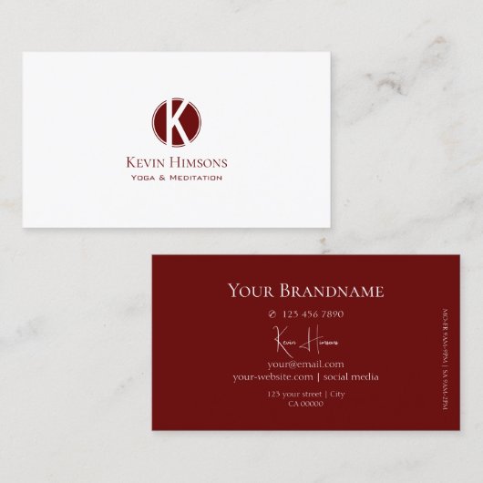 Klassieke witte vlekken en rode wijn met monogram visitekaartje (Voorkant / Achterkant)