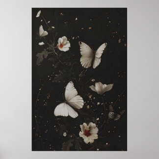 Klassieke witte vlinder botanische kunstprint, don poster