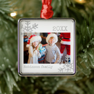 Klassieke Witte Winter Sneeuwvlok Kerst Foto Metalen Ornament