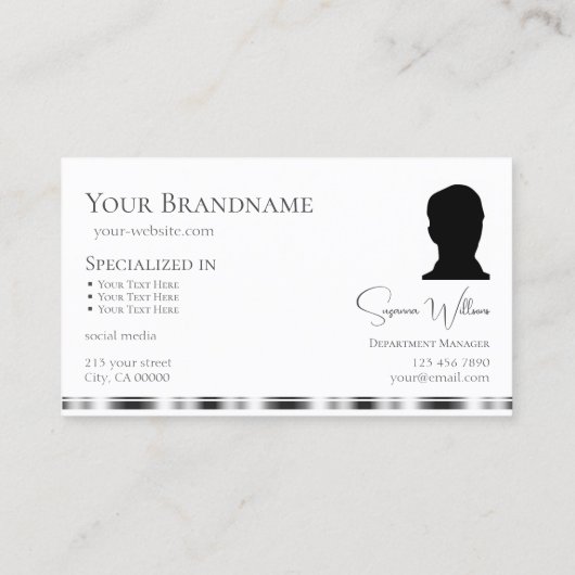 Klassieke witte zilver met Logo en foto's Visitekaartje (Achterkant)